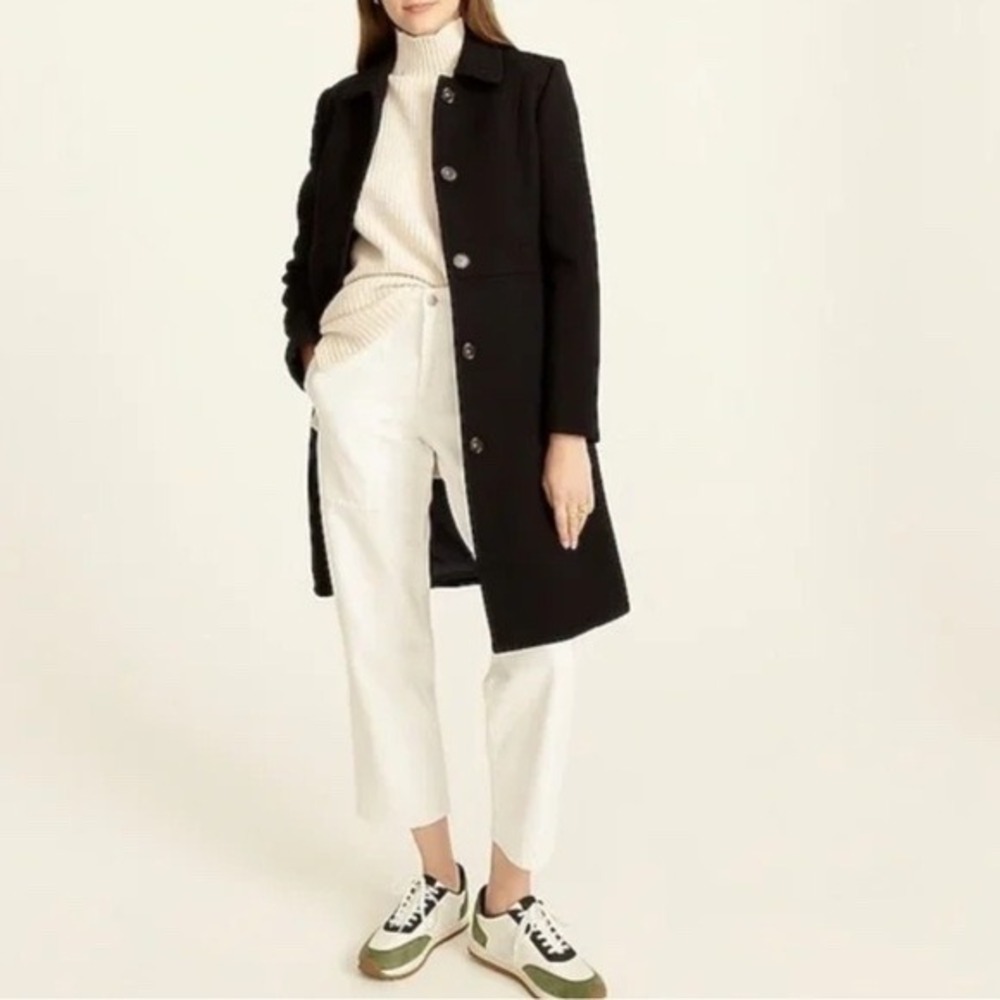 J Crew Double Cloth Wool Blend Coat Black Full Length Winter Warm XS‎